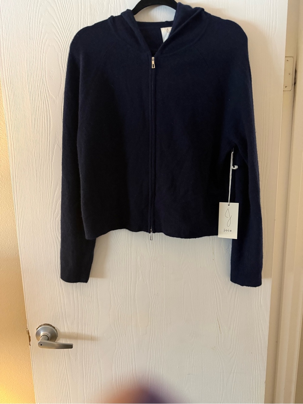 Joie Navy Zip-Front Hoodie Jacket cashmere